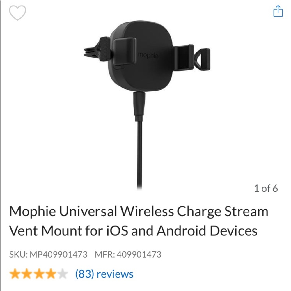 Mophie Wireless Charging Auto Vent Mount for Smartphones - Picture 8 of 9